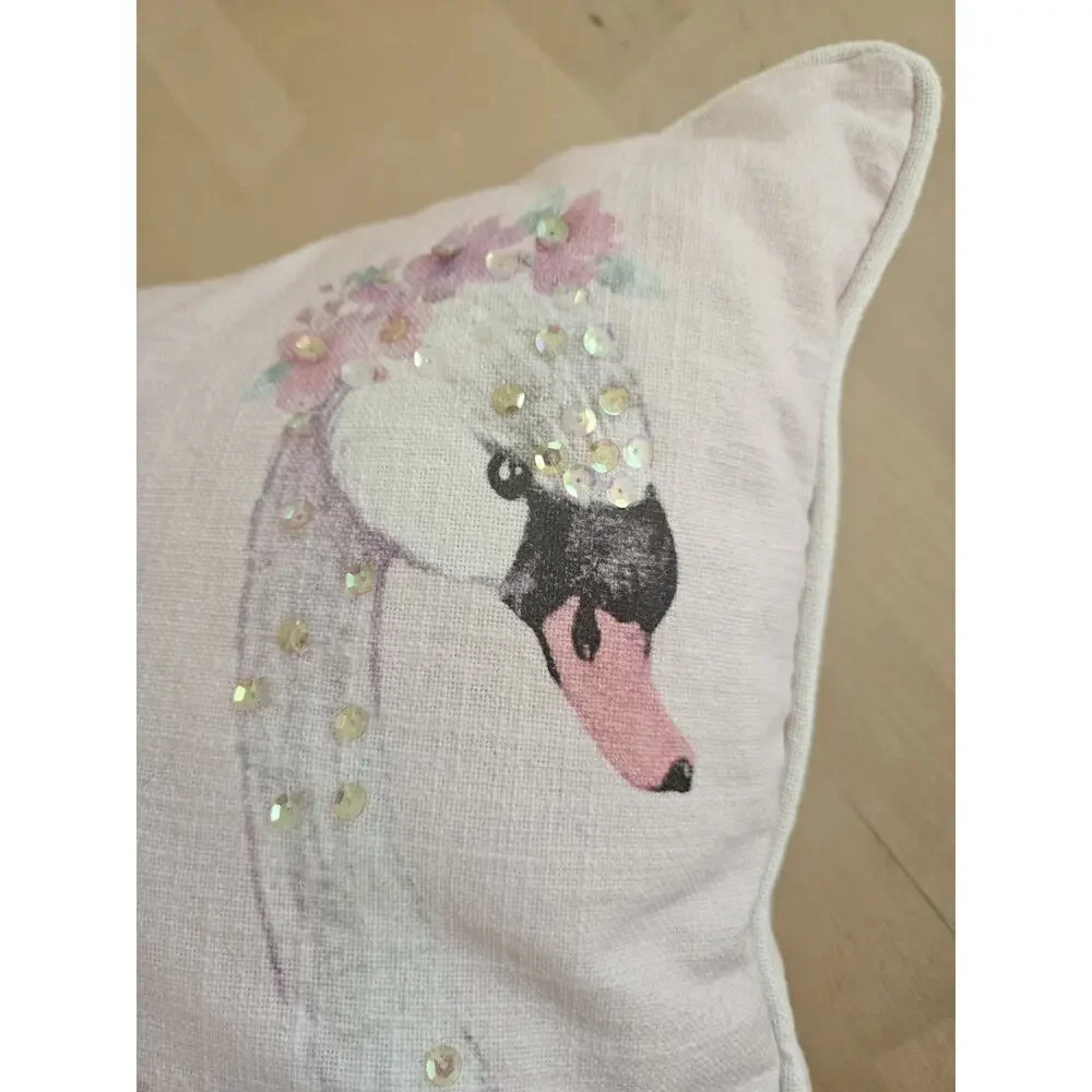 Envogue Kid Spring Floral Swan Sequin pink 17x17 Decorative Accent Pillow NEW